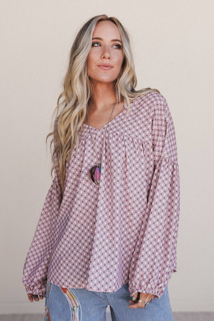 Women's Short Sleeve - Kendrix Printed Top - Burgundy - Red - Cultured Cloths Apparel