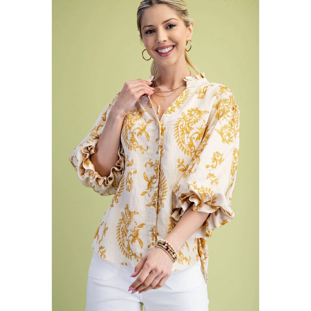 Women's 3/4 Sleeve - Balloon Sleeves Blouse - - Cultured Cloths Apparel