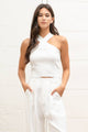 Women's Sleeveless - CROSS HALTER NECK SWEATER KNIT TOP - WHITE - Cultured Cloths Apparel
