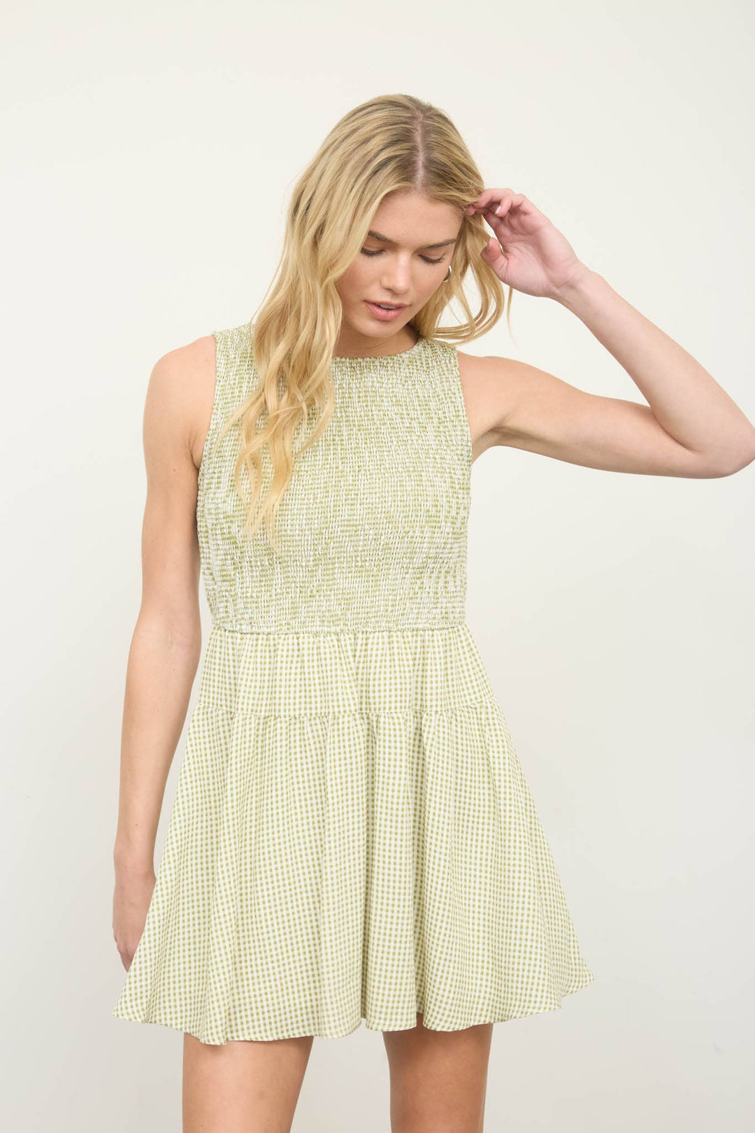 Dresses - GINGHAM SLEEVELESS SMOCKED MINI DRESS - - Cultured Cloths Apparel