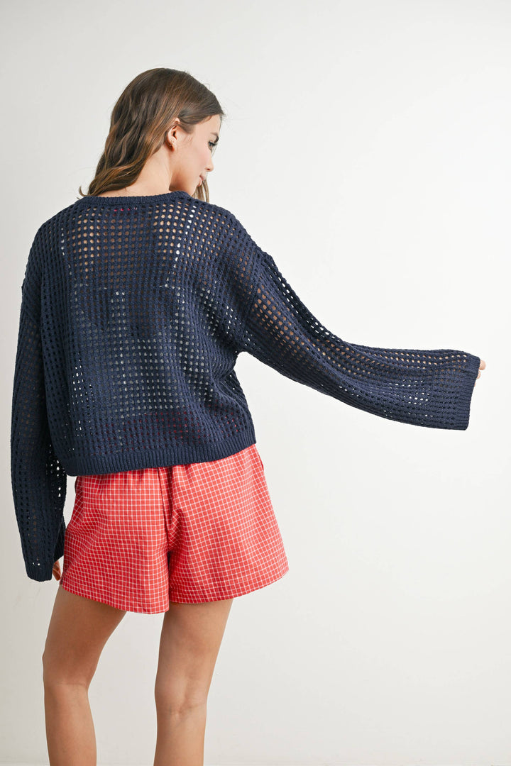 Women's Sweaters - Star Crew Neck Crochet Sweater - - Cultured Cloths Apparel