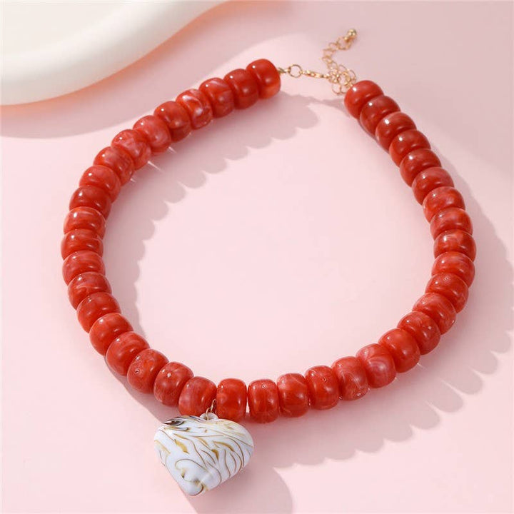 Accessories, Necklaces - Heart Pendant Resin Beaded Necklaces | 40NK9701 - - Cultured Cloths Apparel