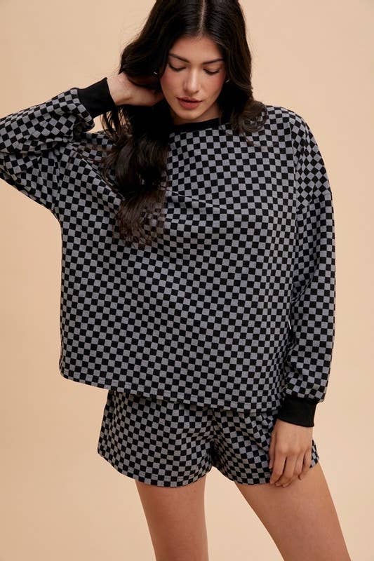 Checkerboard Soft Brushed Knit Pullover Set