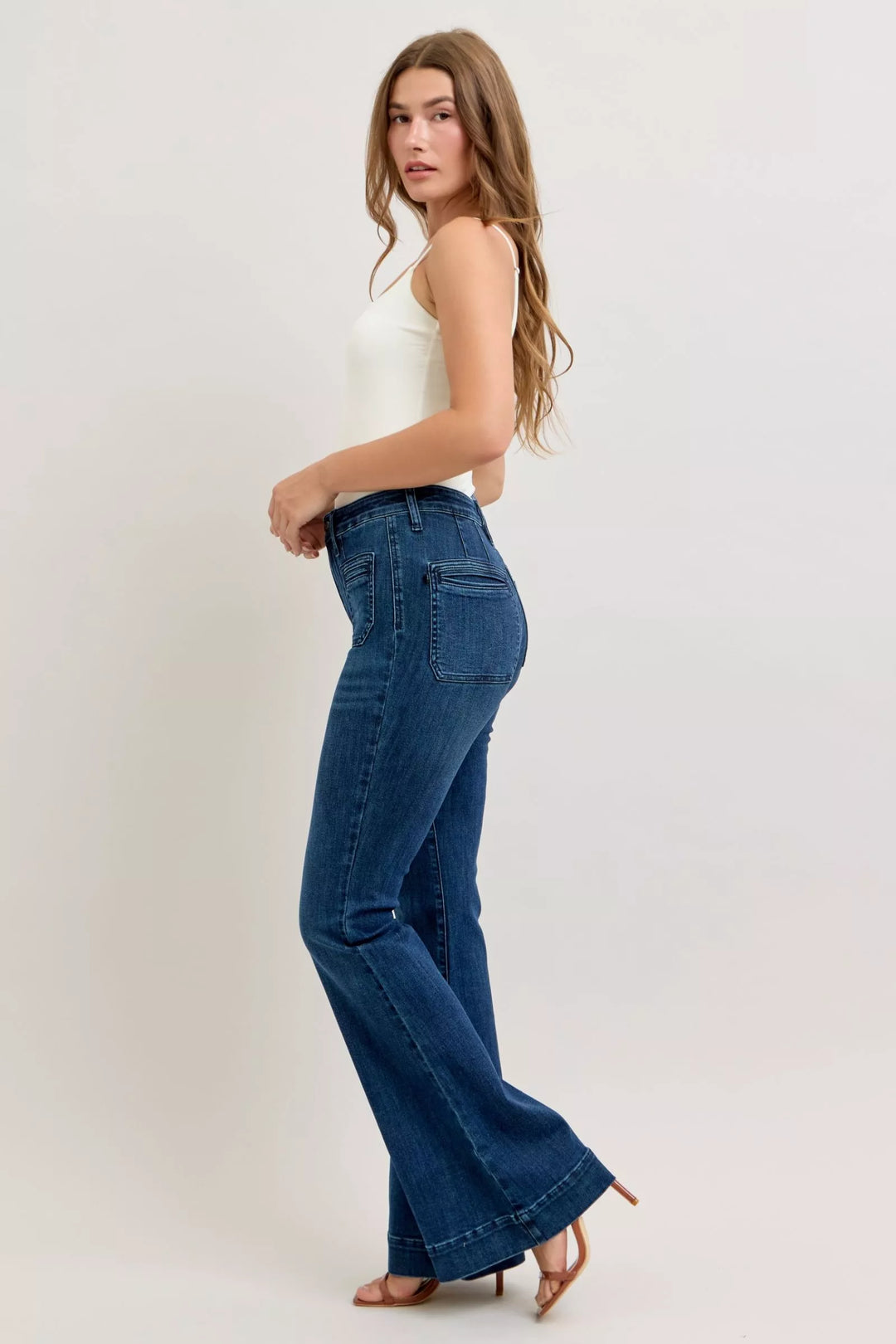 Denim - Judy Blue High-Waisted Flare Jeans with Front Pockets - - Cultured Cloths Apparel