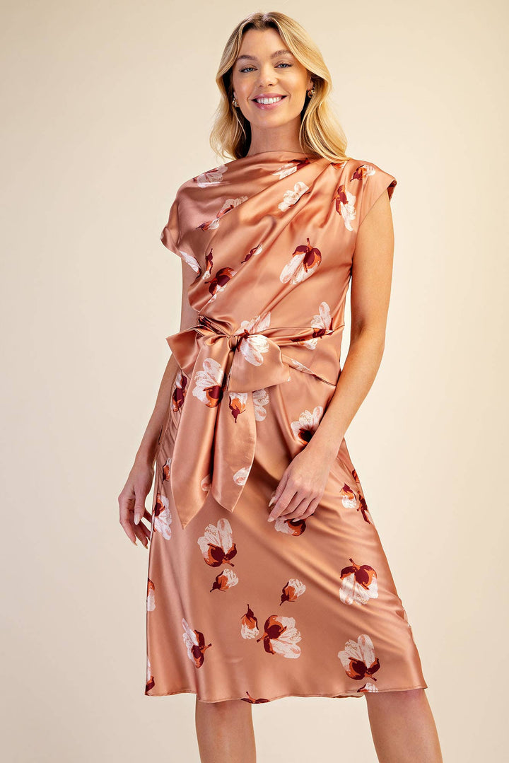 Floral Asymmetrical Neck Midi Dress