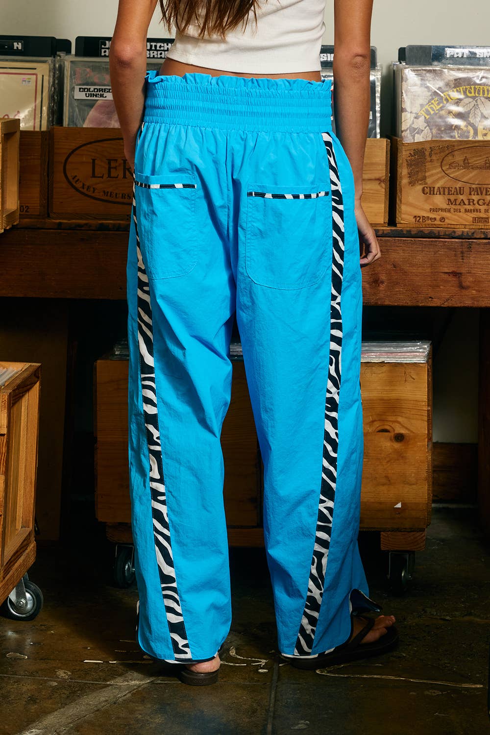 IP5540-ZEBRA | Zebra Side-Striped Wide-Leg Windbreaker Pants