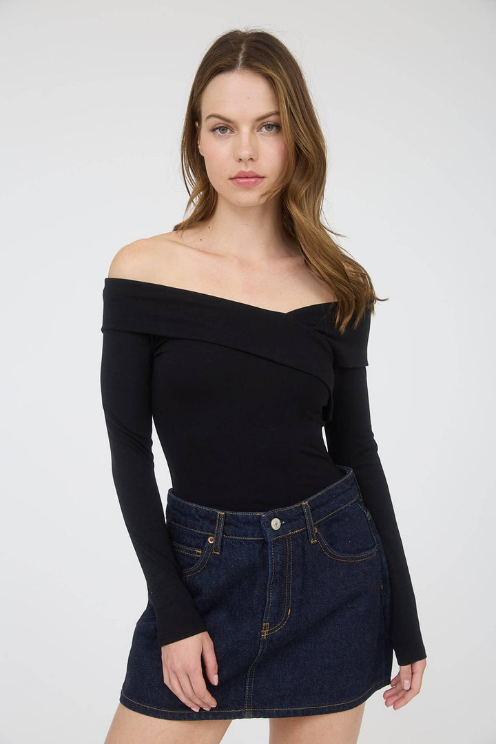 Women's Long Sleeve - OFF SHOULDER WRAP DETAIL LONG SLEEVE KNIT TOP - - Cultured Cloths Apparel