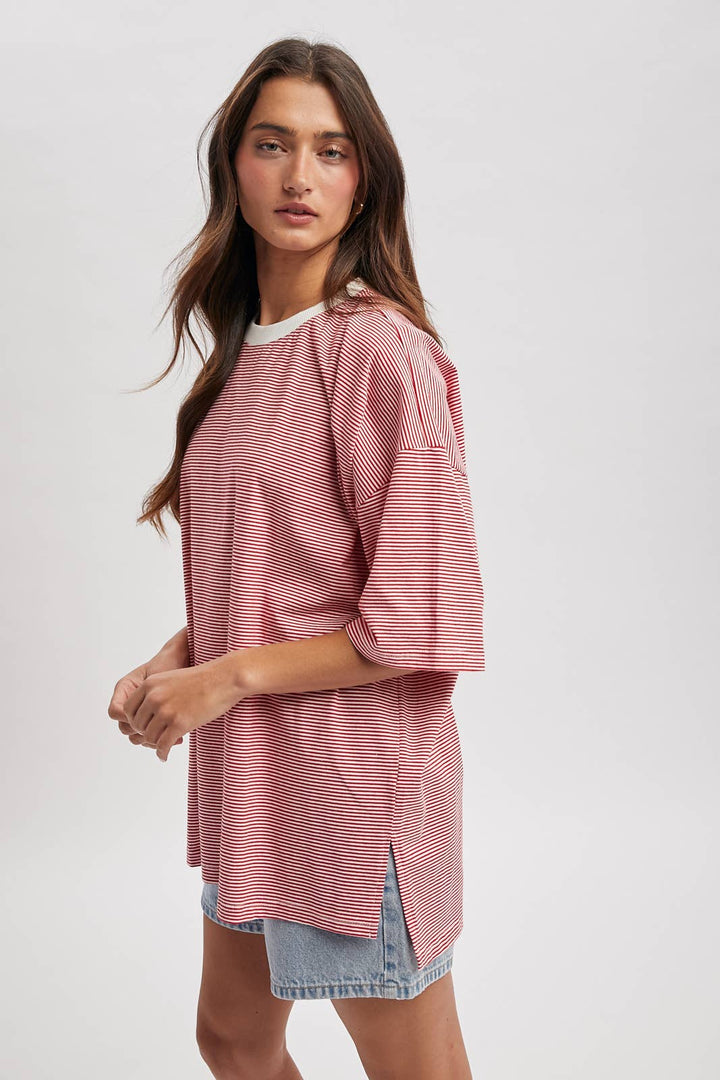 Women's Dresses - OVERSIZED STRIPED KNIT TOP / WL25-11781 - - Cultured Cloths Apparel
