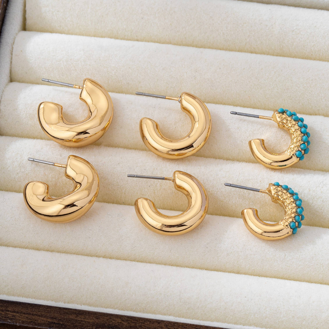 Accessories, Earrings - Turquoise Enamel Hoop Trio Earring Set | 80E61664 - - Cultured Cloths Apparel