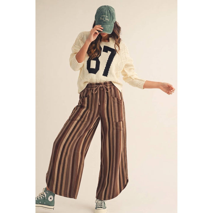 Stripe Tulip Washed Denim Relaxed Fit Pants