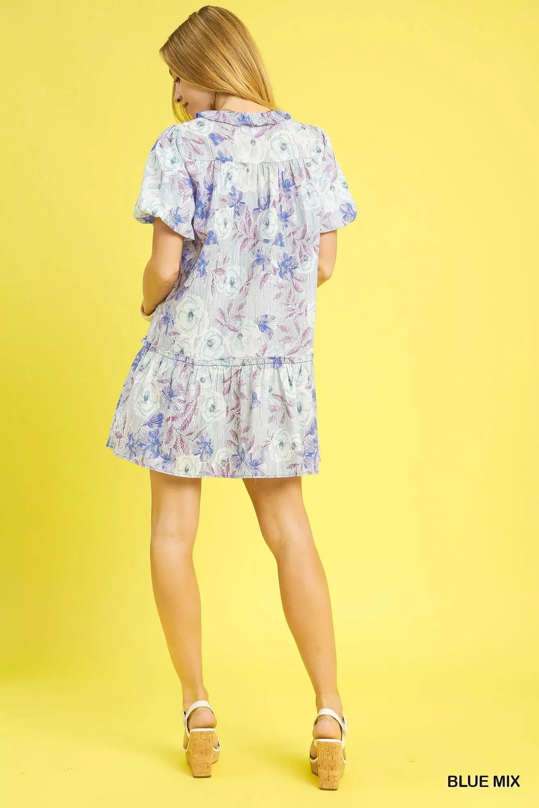 Women's Dresses - Umgee Floral Ruffled Puff Sleeve Mini Dress - - Cultured Cloths Apparel