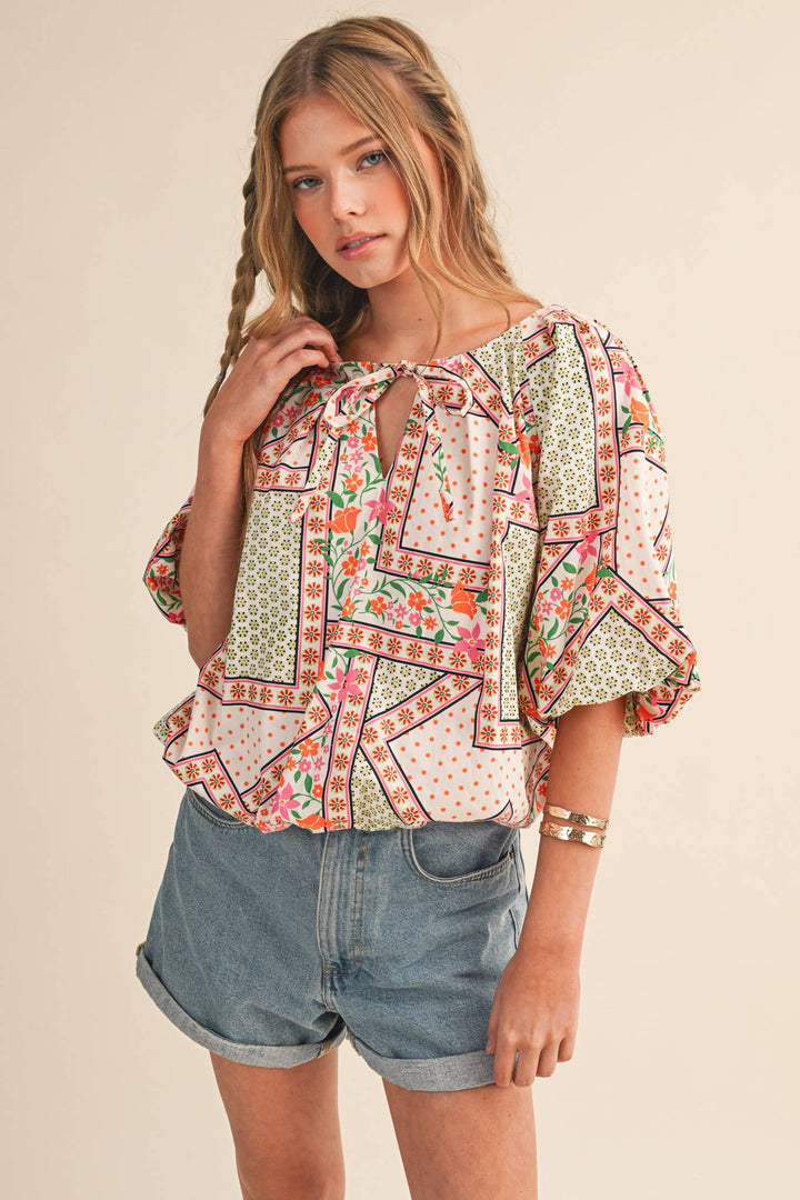 - FLORAL PRINT BUBBLE TOP - - Cultured Cloths Apparel