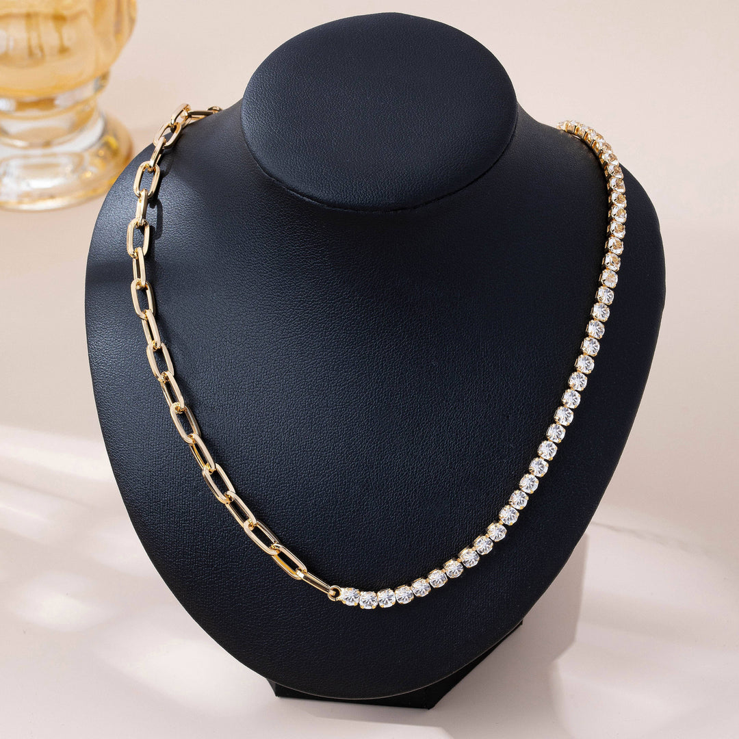 Accessories, Necklaces - Dual Necklace-Half Rhinestones & Half Link Chain | 80N92669 - - Cultured Cloths Apparel