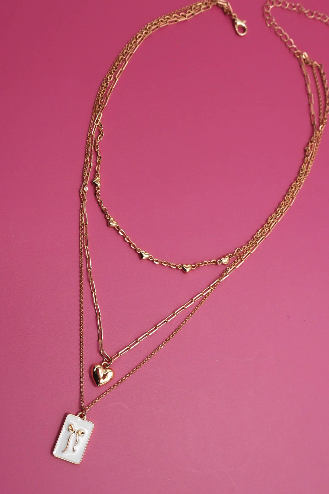 Accessories, Necklaces - SQUARE BOW EPOXY CHARM LAYERED NECKLACE | 80N91936 - - Cultured Cloths Apparel