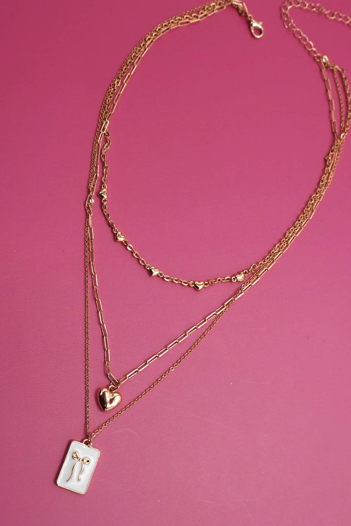 Accessories, Necklaces - SQUARE BOW EPOXY CHARM LAYERED NECKLACE | 80N91936 - - Cultured Cloths Apparel