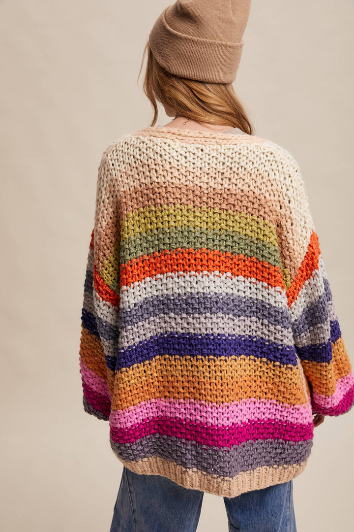Women's Sweaters - Rainbow Hand-Crochet Open Cardigan - - Cultured Cloths Apparel