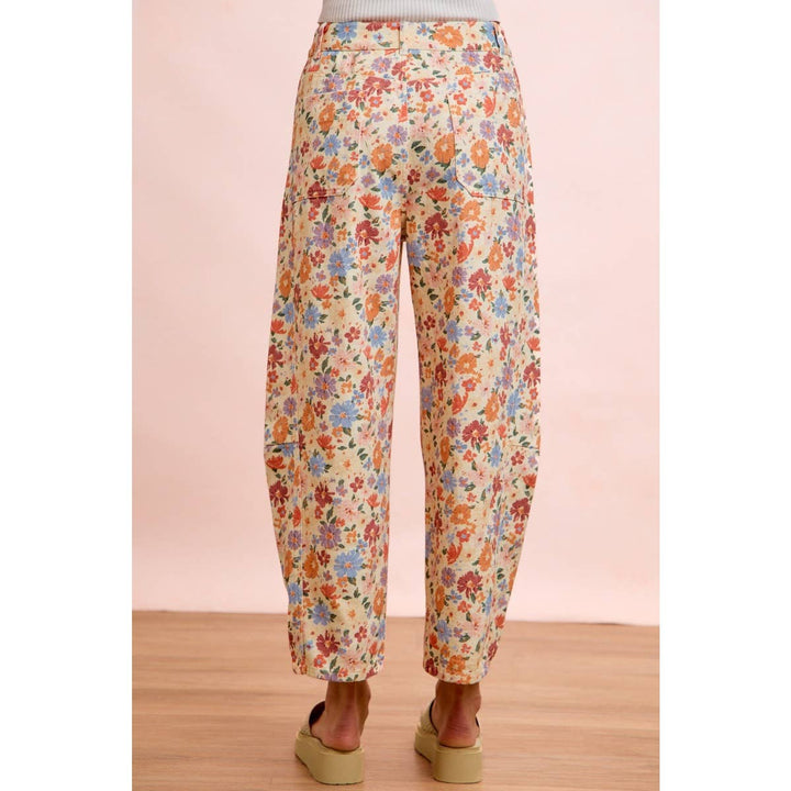 Pants - WASHED FLORAL PRINTED TWILL BARREL PANTS - - Cultured Cloths Apparel