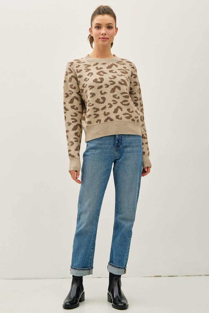 LEOPARD JACUARD CREWNECK SWEATER