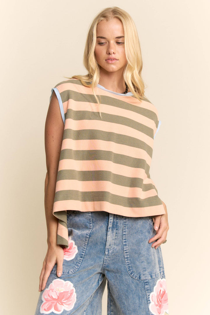 STRIPED SLEEVELESS RELAXED FIT TOP