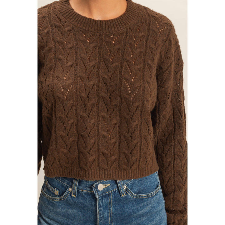 Women's Sweaters - Cropped Cable Knit Sweater - - Cultured Cloths Apparel