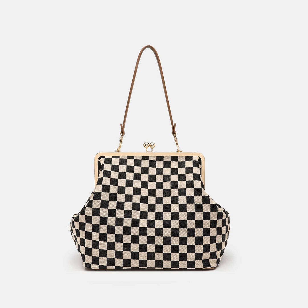 Classic Checkerboard Kiss Lock Frame Shoulder Handbag