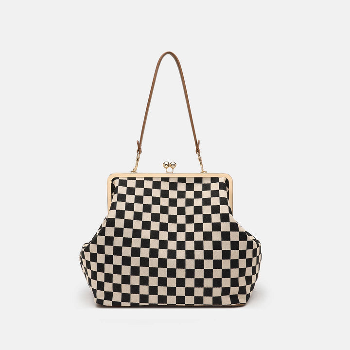 Classic Checkerboard Kiss Lock Frame Shoulder Handbag