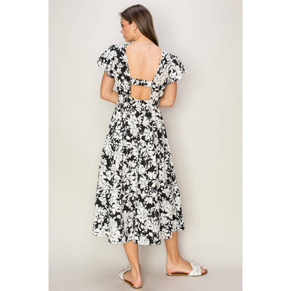 Women's Dresses - Floral Print Cutout Midi Dress -  - Cultured Cloths Apparel