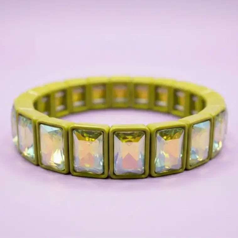 Accessories, Bracelets - Enamel Stretch Bracelet - Rectangle Gems - Estelle - Asst - Green - Cultured Cloths Apparel