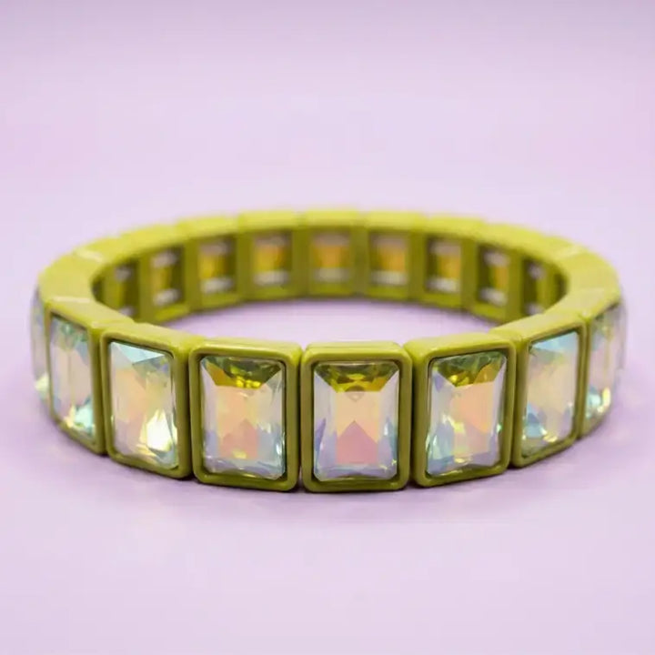 Accessories, Bracelets - Enamel Stretch Bracelet - Rectangle Gems - Estelle - Asst - Green - Cultured Cloths Apparel