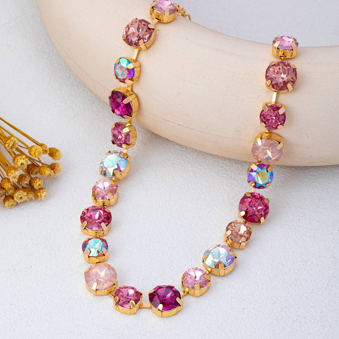 Accessories, Necklaces - Multi-Tone Pink and Purple Crystal Tennis Necklace| 80N93416 - - Cultured Cloths Apparel