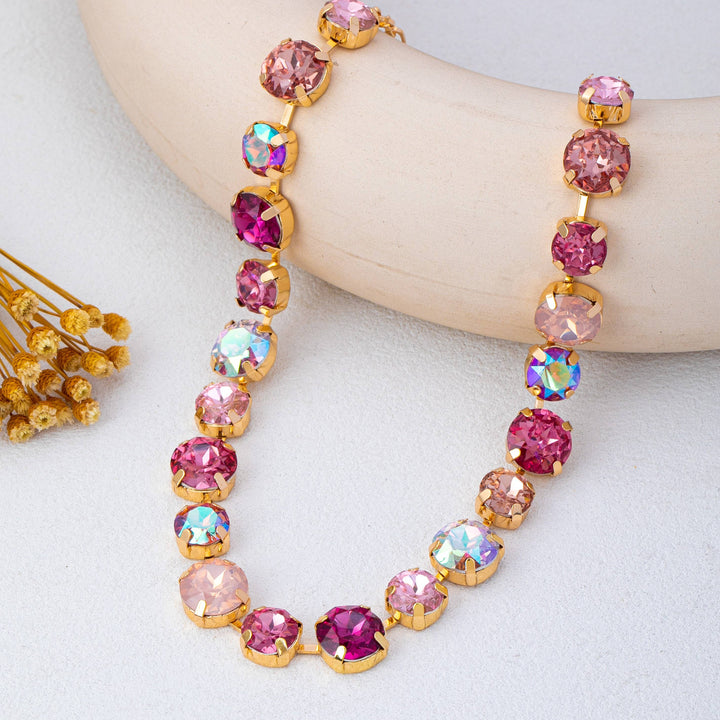 Accessories, Necklaces - Multi-Tone Pink and Purple Crystal Tennis Necklace| 80N93416 - - Cultured Cloths Apparel