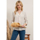 Women's 3/4 Sleeve - Back Button  Striped Top - Ivory - Cultured Cloths Apparel