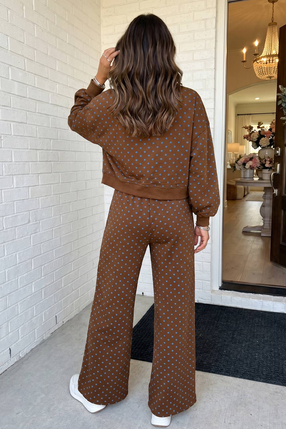 Polka Dot Casual Shift Drawstring Pants Set