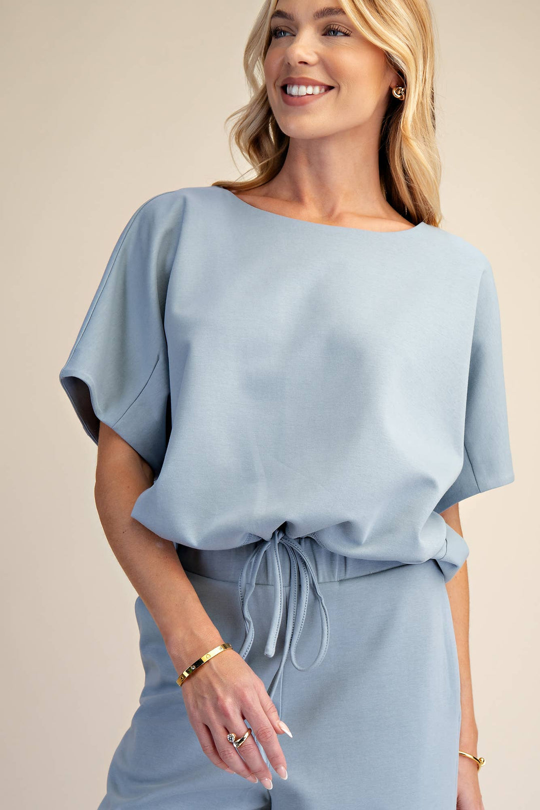 - Round Neck Asymmetrical Hem Adjustable With Ties Top - - Cultured Cloths Apparel