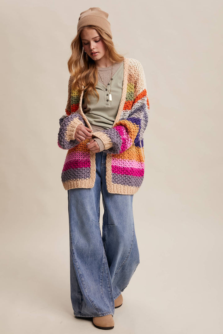 Women's Sweaters - Rainbow Hand-Crochet Open Cardigan - - Cultured Cloths Apparel
