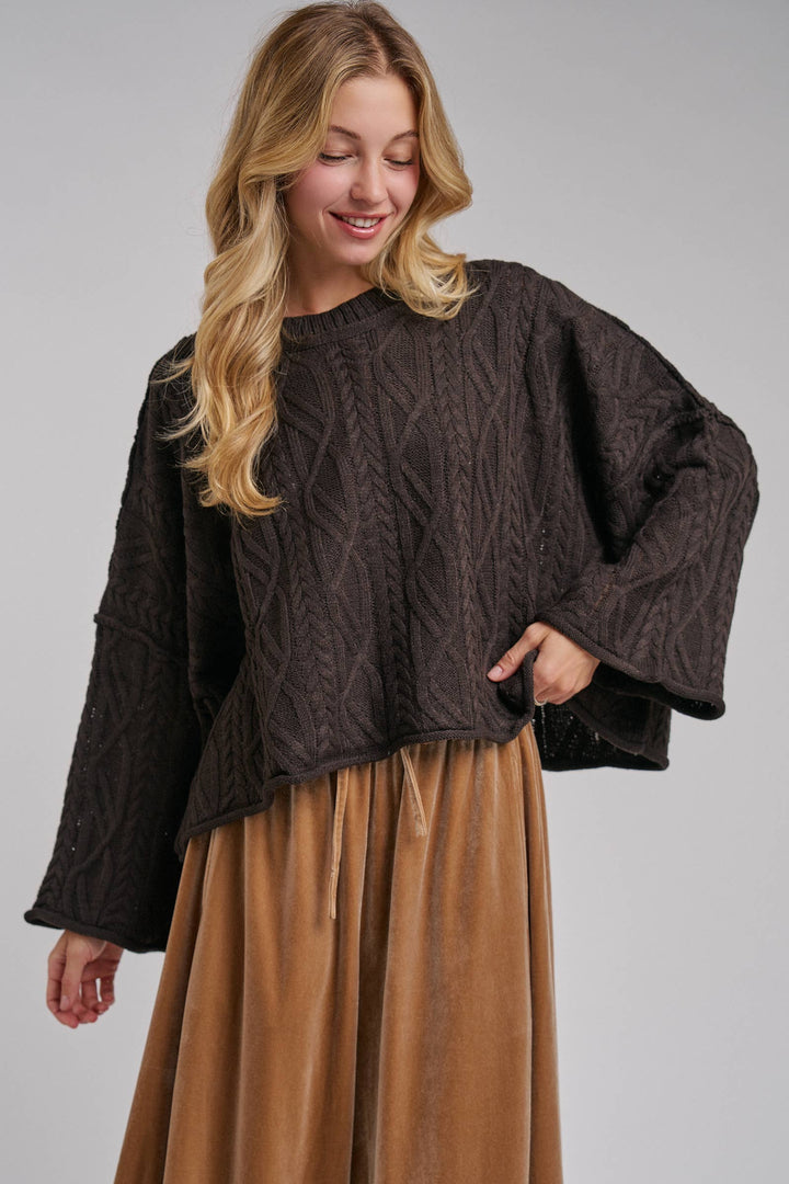 OVERSIZED CABLE KNIT CASUAL BOHO FALL SWEATERTOP