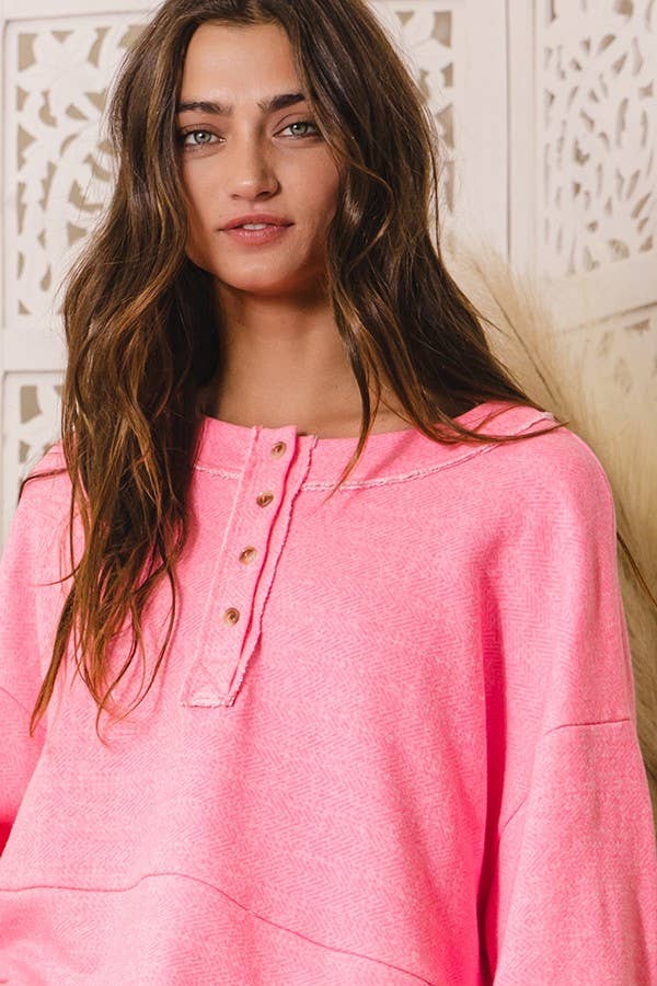 Lantern Sleeve Button-up French Terry Crop Top