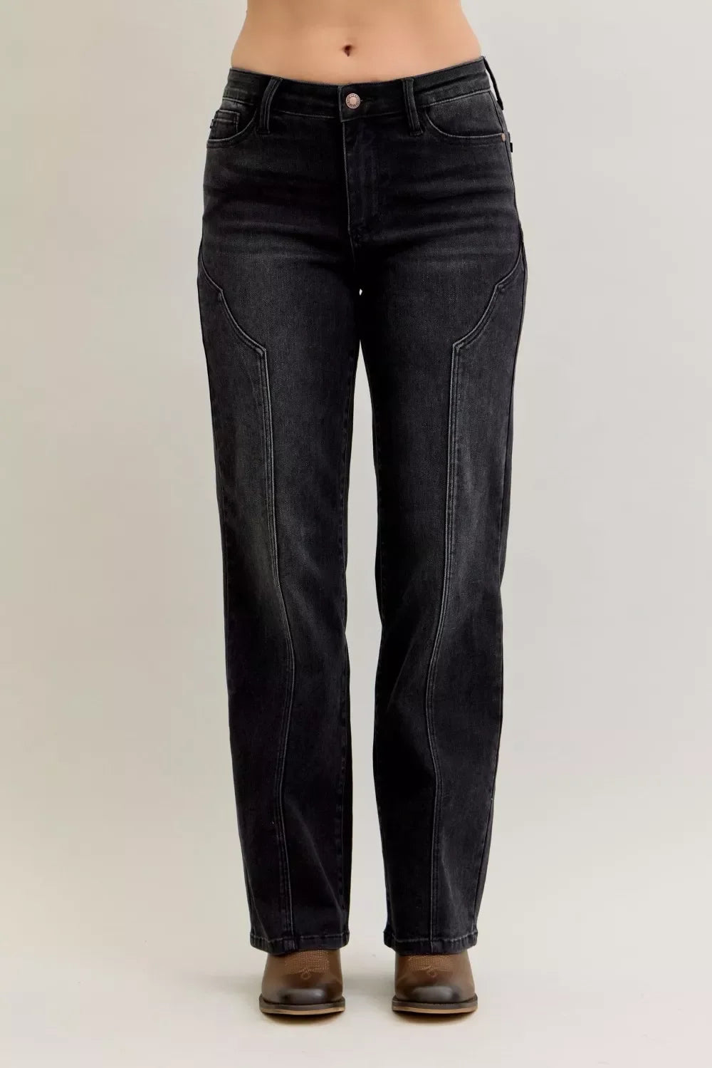Denim - Judy Blue Mid Rise Straight Western Seam Detail Jeans - BK - Cultured Cloths Apparel