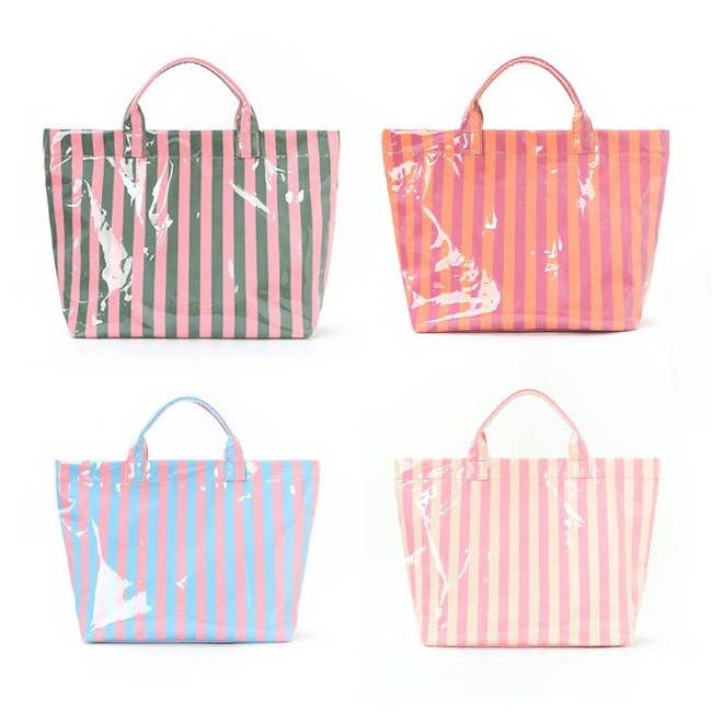 Accessories, Bags - Large Striped Vinyl Tote Bags | 40P595 - - Cultured Cloths Apparel