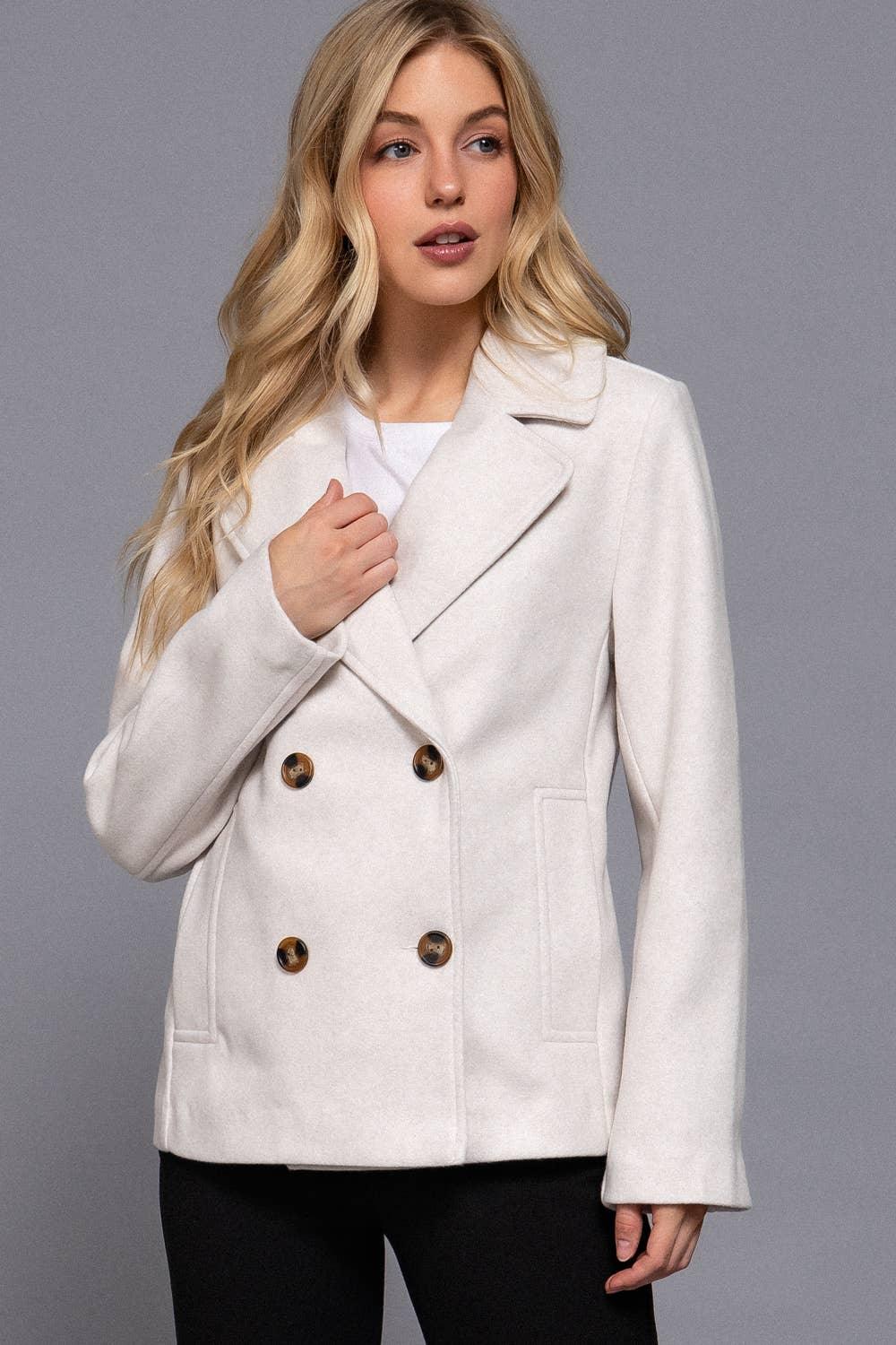 Outerwear - Long Sleeve Soft Felt Short Peacoat - - Cultured Cloths Apparel