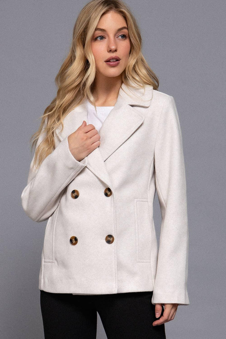 Outerwear - Long Sleeve Soft Felt Short Peacoat - - Cultured Cloths Apparel