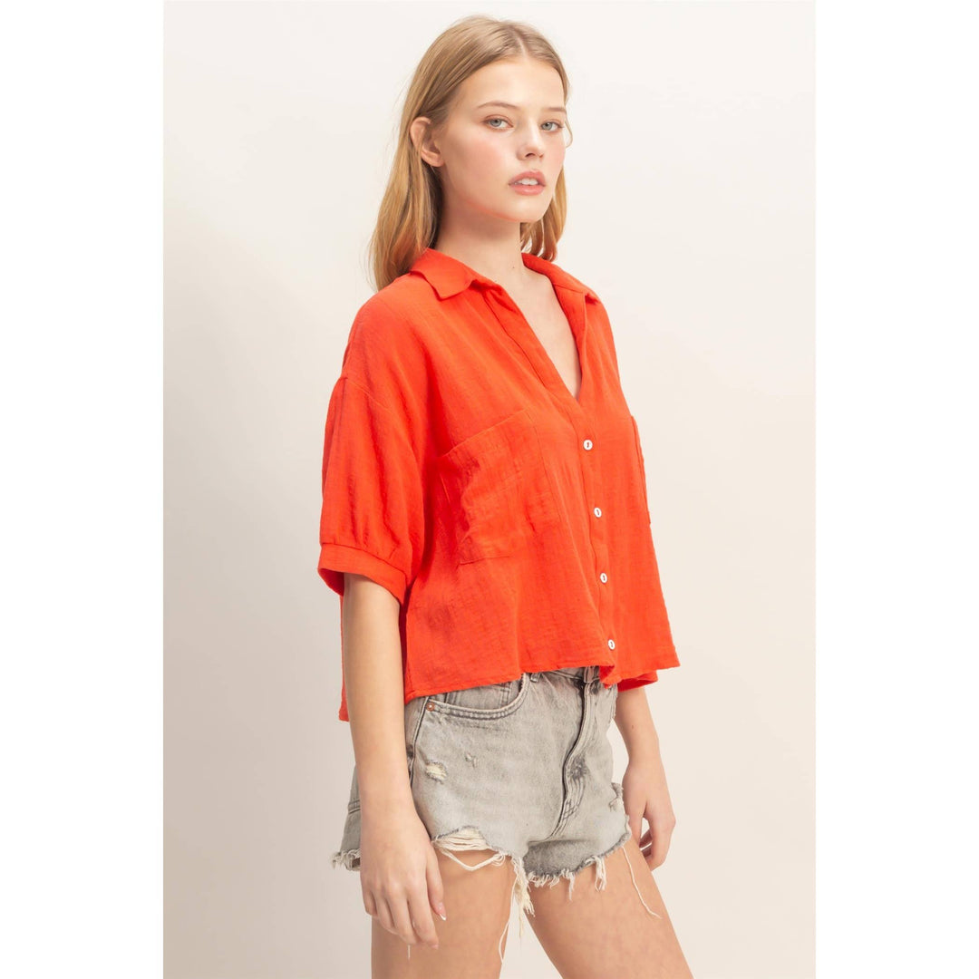 Women's Short Sleeve - Textured Button-Up Shirt - - Cultured Cloths Apparel