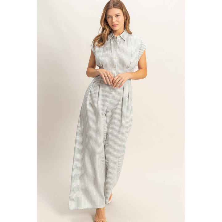Striped Button Down Jumpsuit