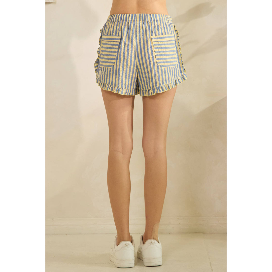 Shorts - Boho Stripe Ruffle Lounge Shorts - - Cultured Cloths Apparel