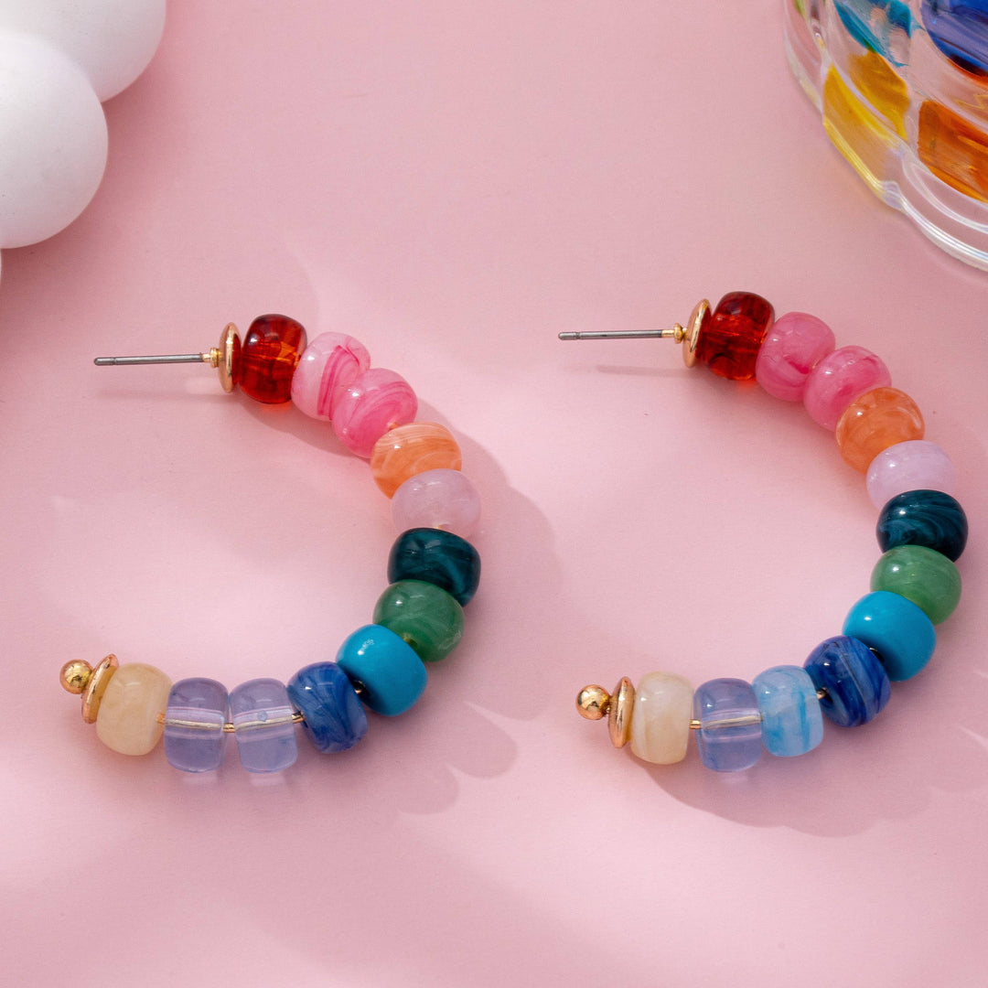 Accessories, Earrings - Rainbow Beaded Hoop Earrings | 80E61634 - - Cultured Cloths Apparel