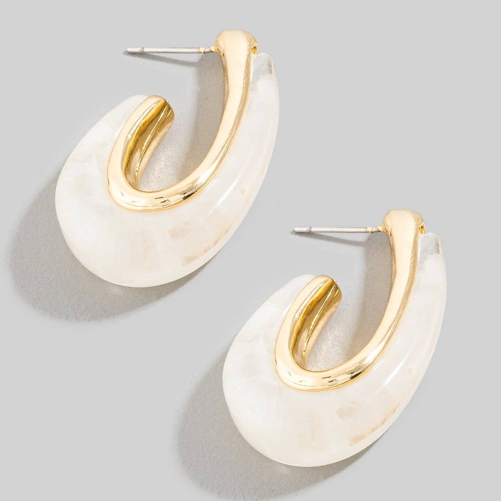 Accessories, Earrings - Gold Dipped Marble Resin Oval Hoop Earrings - IVY - Cultured Cloths Apparel