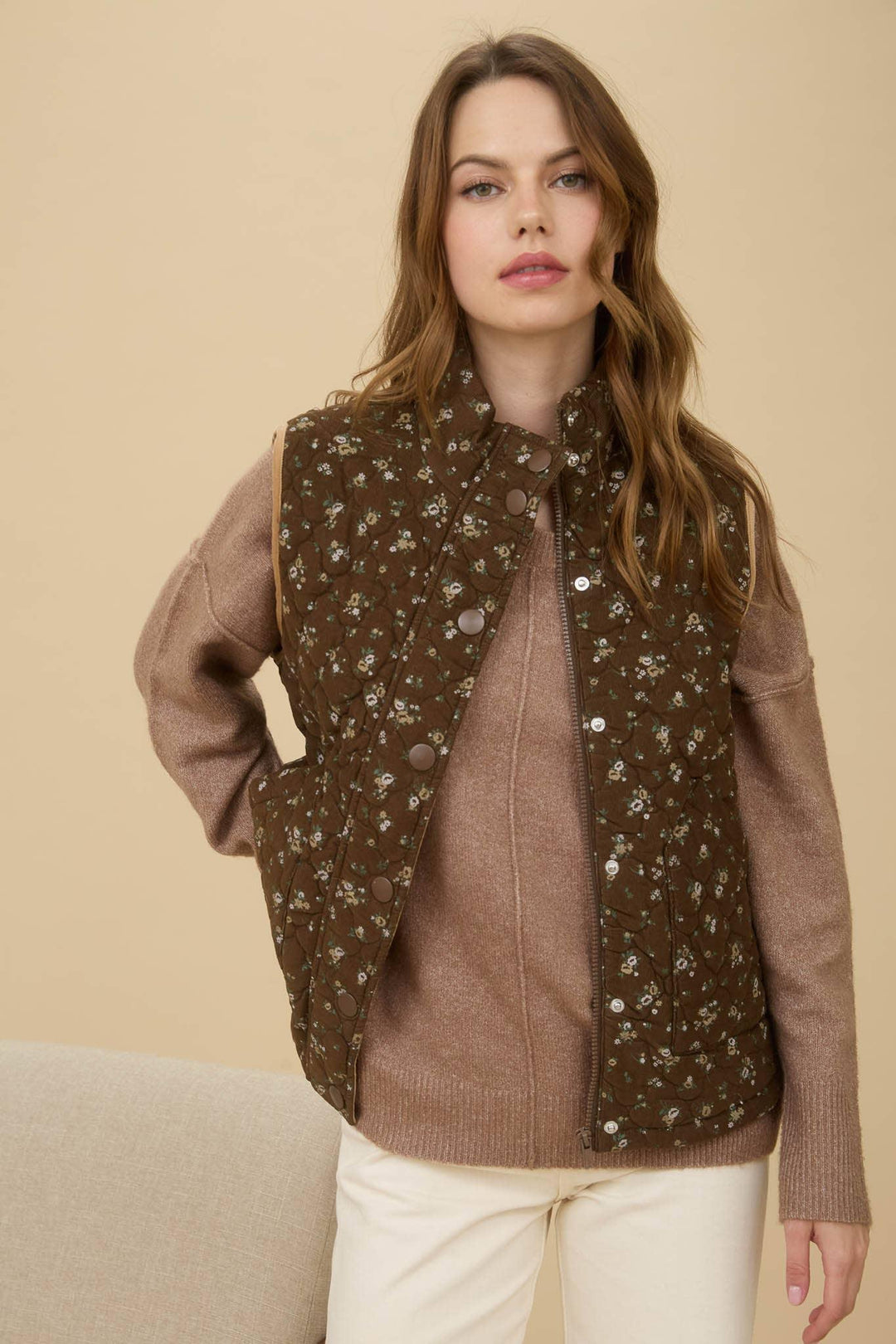 Outerwear - FLORAL QUILTED ZIP-UP PUFFER VEST - - Cultured Cloths Apparel