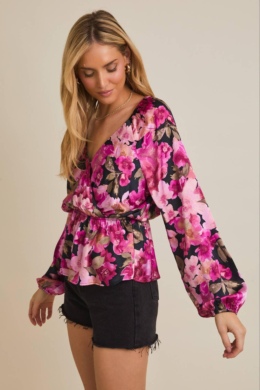 Women's Long Sleeve - LONG SLEEVE SURPLICE PEPPLUM TOP - - Cultured Cloths Apparel