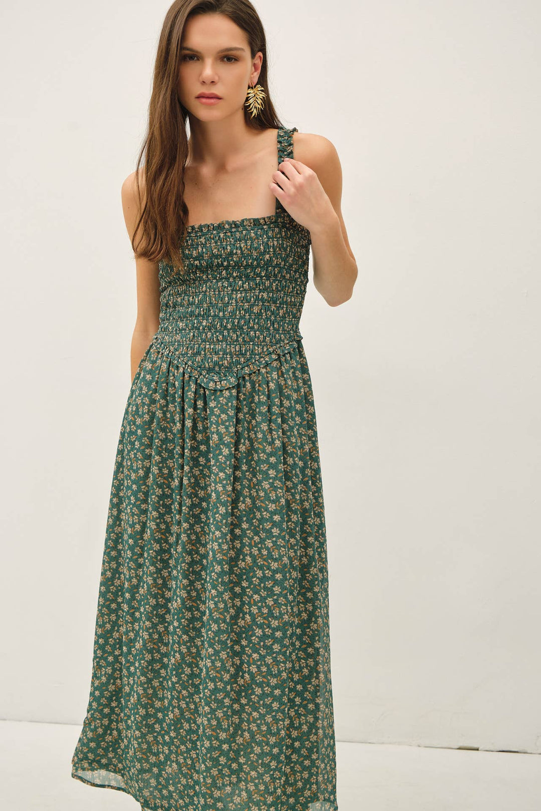 Dresses - FLORAL PRINTED SMOCKE BODICE MIDI DRESS - M - Cultured Cloths Apparel