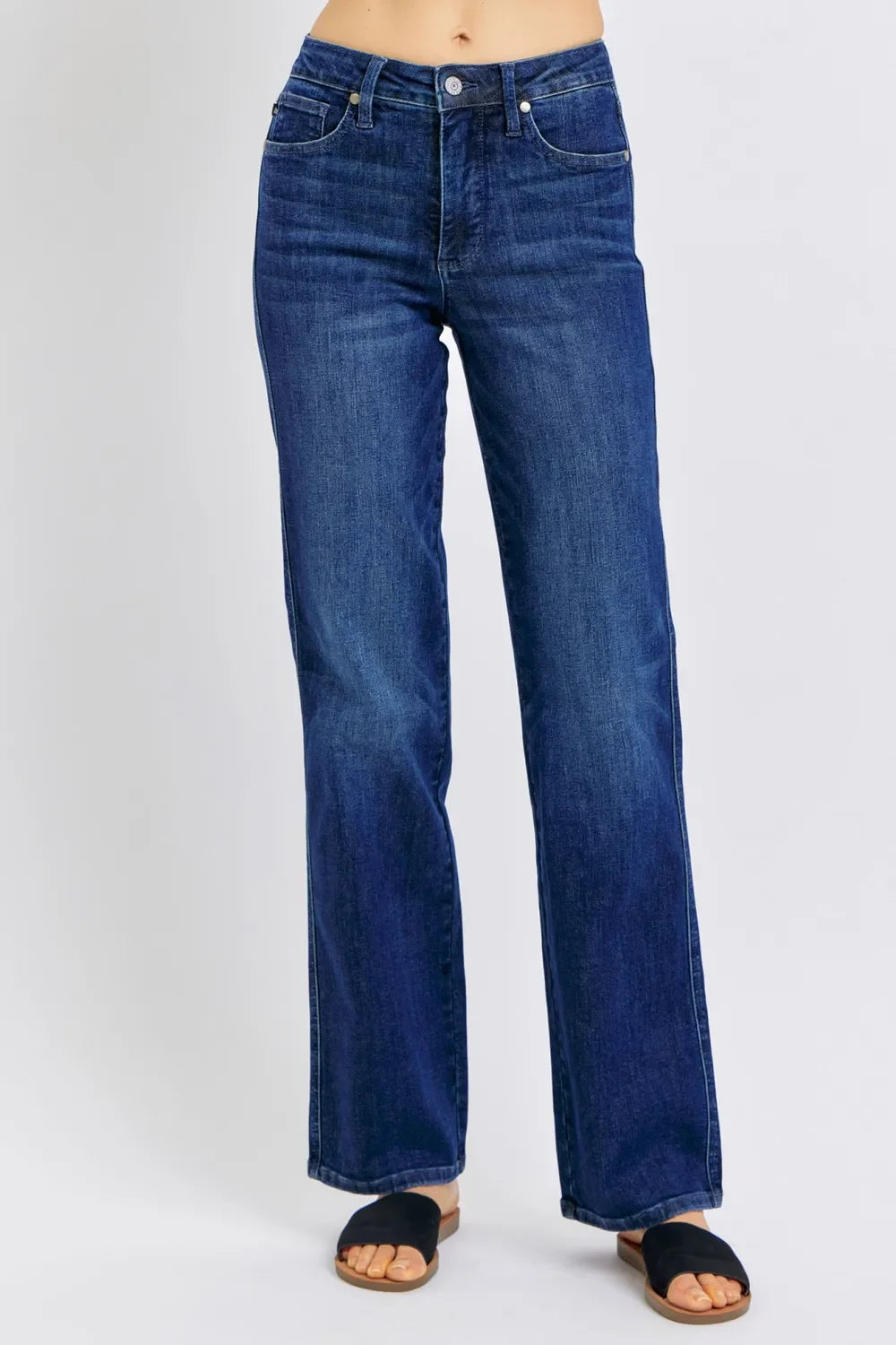 Denim - Judy Blue Full Size Tummy Control Straight Jeans Plus Size - Dark - Cultured Cloths Apparel